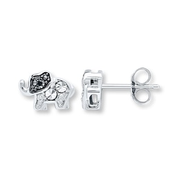Young Teen Elephant Earrings Black Diamonds Sterling Silver