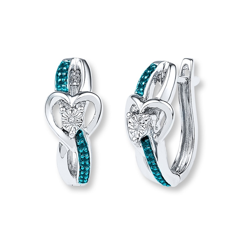 Main Image 1 of Diamond Heart Earrings 1/15 ct tw Blue/White Sterling Silver