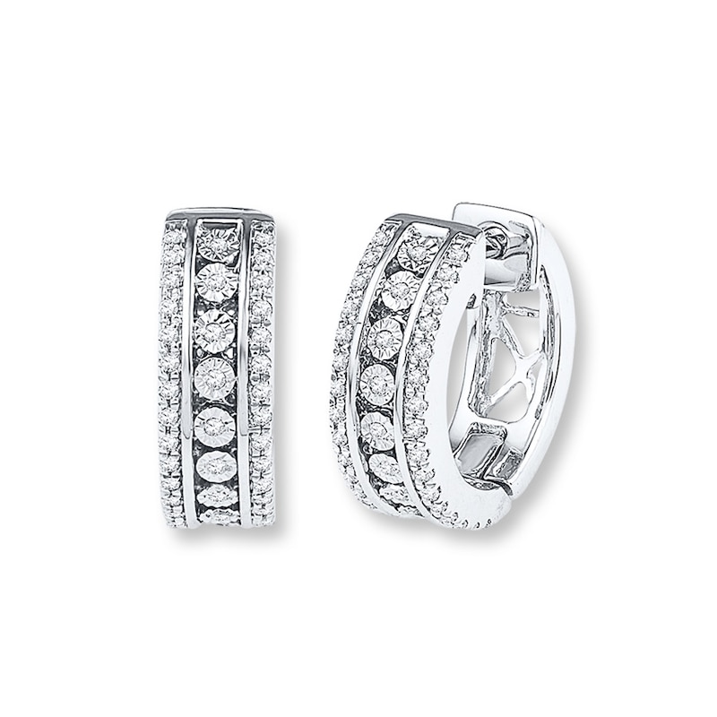 Main Image 1 of Diamond Hoop Earrings 1/3 ct tw Round-cut Sterling Silver