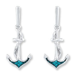 Diamond Anchor Earrings 1/15 ct tw Blue/White Sterling Silver