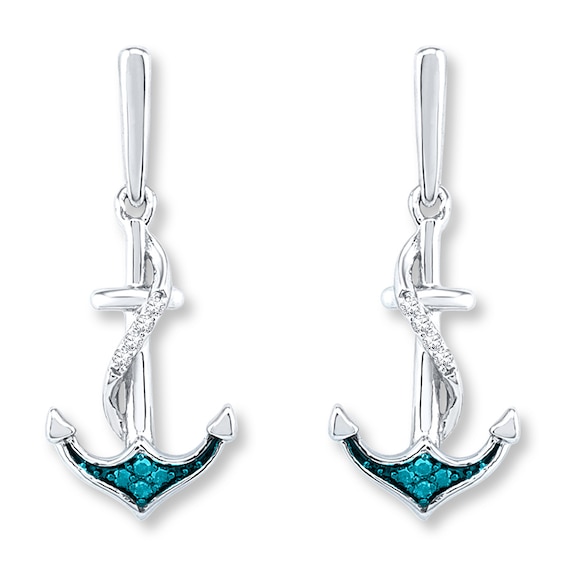 Diamond Anchor Earrings 1/15 ct tw Blue/White Sterling Silver