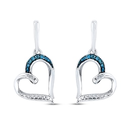 Diamond Heart Earrings 1/15 ct tw Blue/White Sterling Silver
