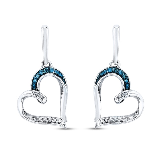 Diamond Heart Earrings 1/15 ct tw Blue/White Sterling Silver