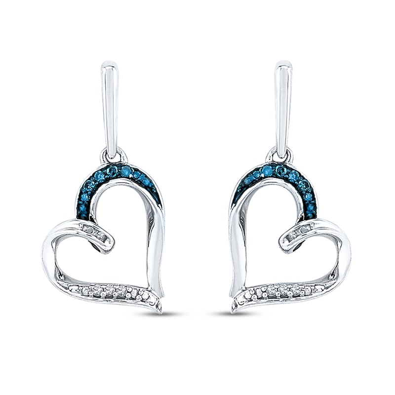 Main Image 1 of Diamond Heart Earrings 1/15 ct tw Blue/White Sterling Silver