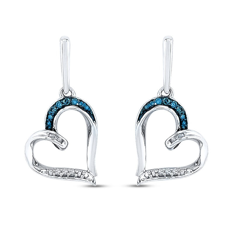 Diamond Heart Earrings 1/15 ct tw Blue/White Sterling Silver