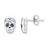Thumbnail Image 1 of Young Teen Skull Earrings Black&White Diamonds Sterling Silver