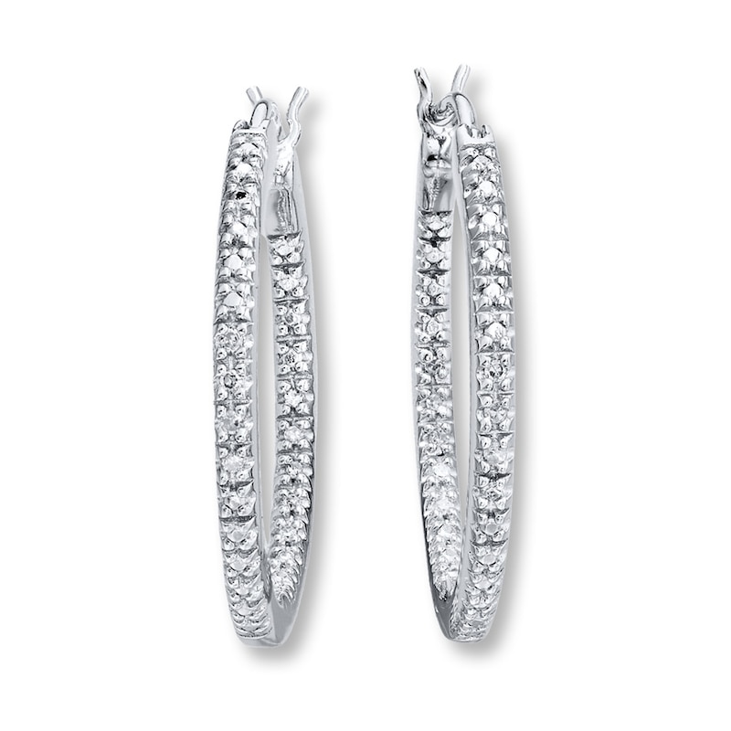 Main Image 1 of Diamond Hoop Earrings 1/15 ct tw Round-cut Sterling Silver