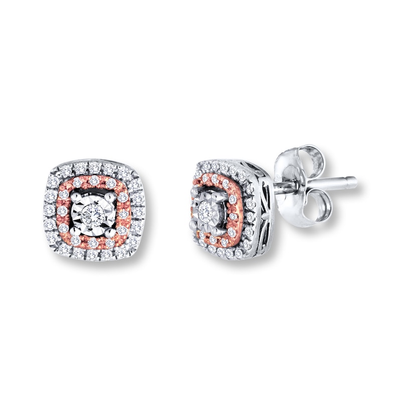 Main Image 1 of Diamond Earrings 1/5 ct tw Round-cut Sterling Silver & 10K Rose Gold