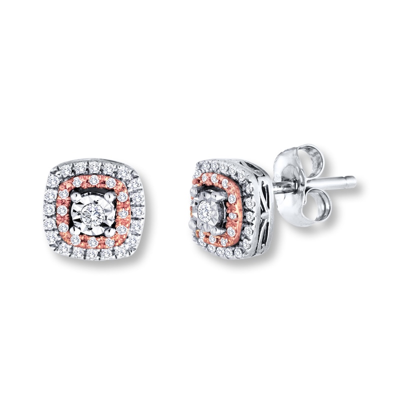 Diamond Earrings 1/5 ct tw Round-cut Sterling Silver & 10K Rose Gold