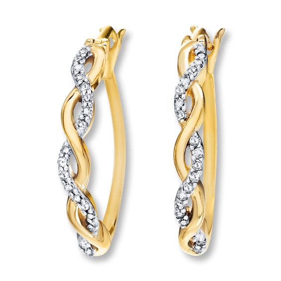 Hoop Earrings 1/10 ct tw Diamonds 10K Yellow Gold