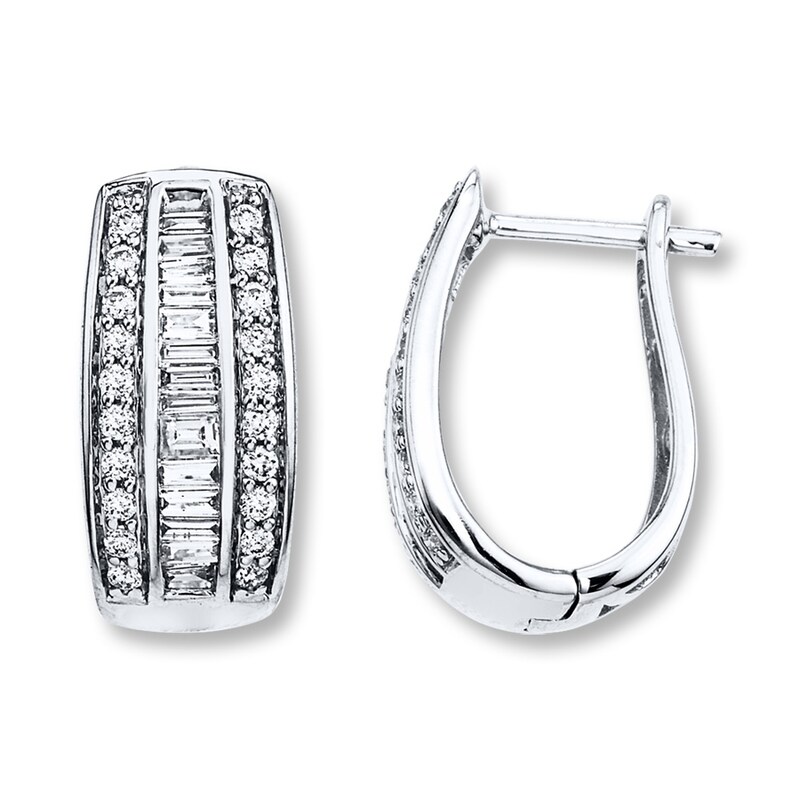 Diamond Earrings 3 4 Ct Tw Round Baguette 14k White Gold Kay Diamond Earrings 3 4 Ct Tw Round Baguette 14k White Gold Kay