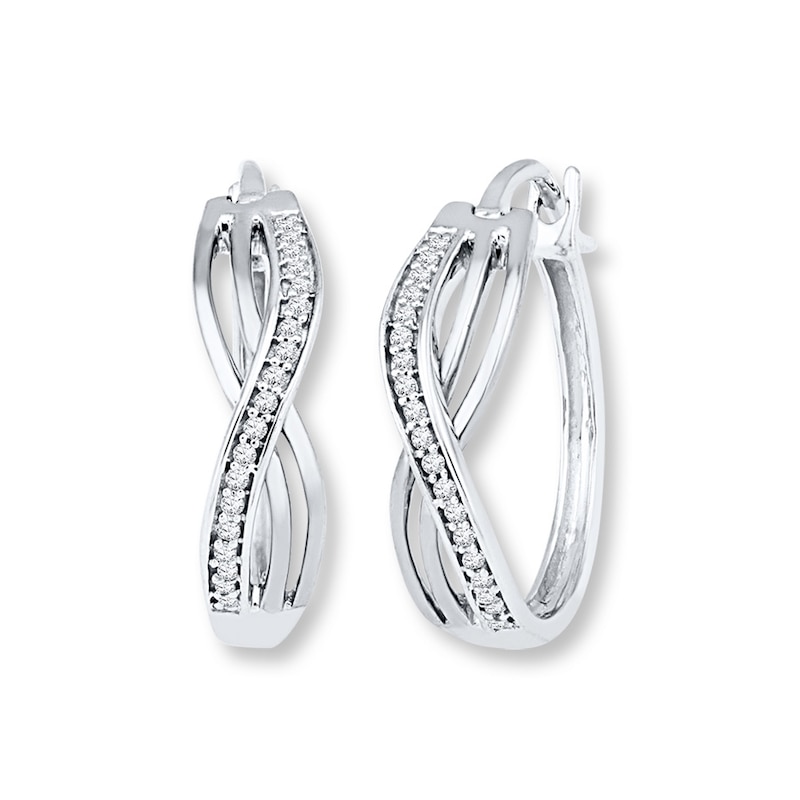 Main Image 1 of Diamond Hoop Earrings 1/10 ct tw Round-cut Sterling Silver