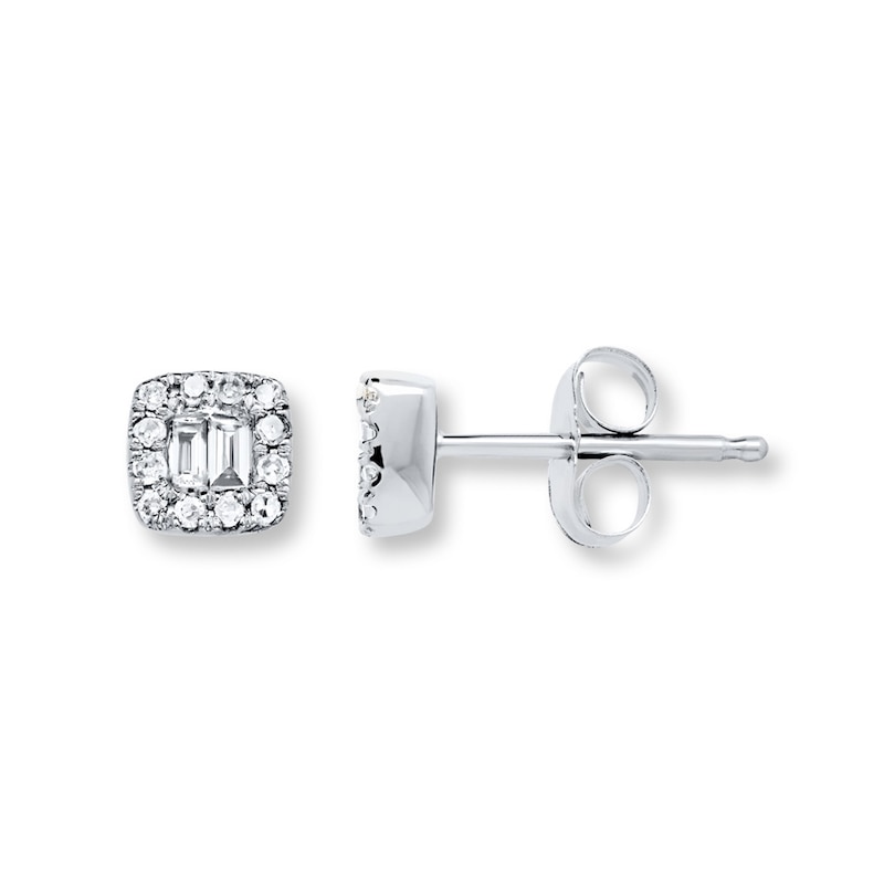 Main Image 1 of Diamond Earrings 1/8 ct tw Round & Baguette 10K White Gold