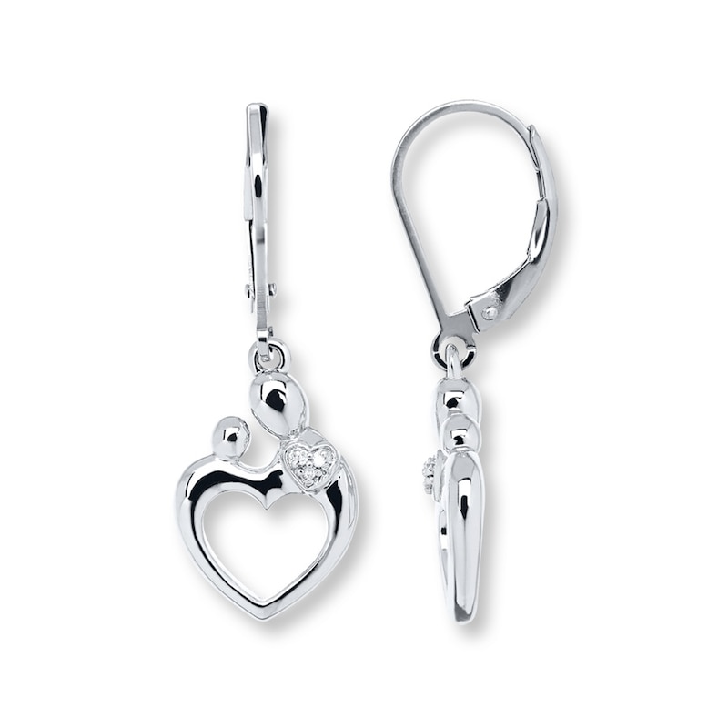 Main Image 1 of Mom Heart Earrings Diamond Accents Sterling Silver
