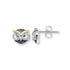 Thumbnail Image 1 of Black & White Diamond Owl Earrings Sterling Silver & 10K Yellow Gold