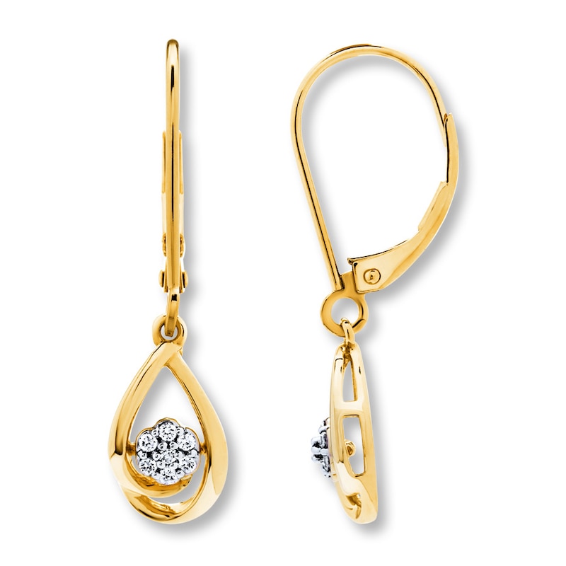 Diamond Teardrop Earrings 1/10 ct tw Round-cut 10K Yellow Gold