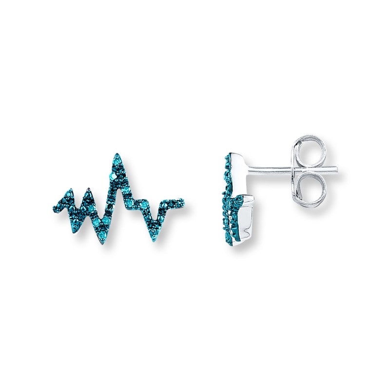Main Image 1 of Heartbeat Earrings 1/10 ct tw Blue Diamonds Sterling Silver
