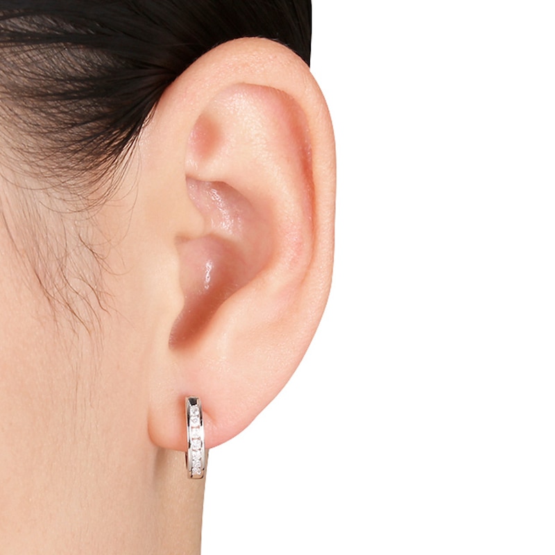 Main Image 2 of Hoop Earrings 1/4 ct tw Diamonds 10K White Gold