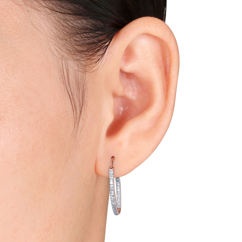Main Image 2 of Hoop Earrings 1/4 ct tw Diamonds 10K Rose Gold