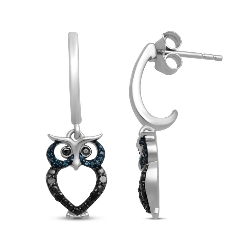 Owl Earrings 1 10 Ct Tw Black Blue Diamonds Sterling Silver Kay