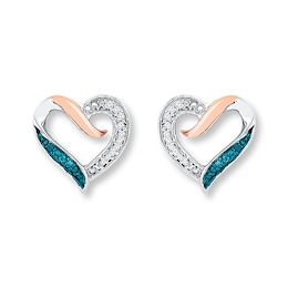 Heart Earrings 1/20 ct tw Diamonds Sterling Silver & 10K Rose Gold