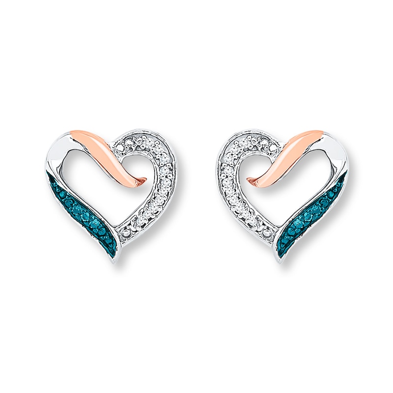 Heart Earrings 1/20 ct tw Diamonds Sterling Silver & 10K Rose Gold