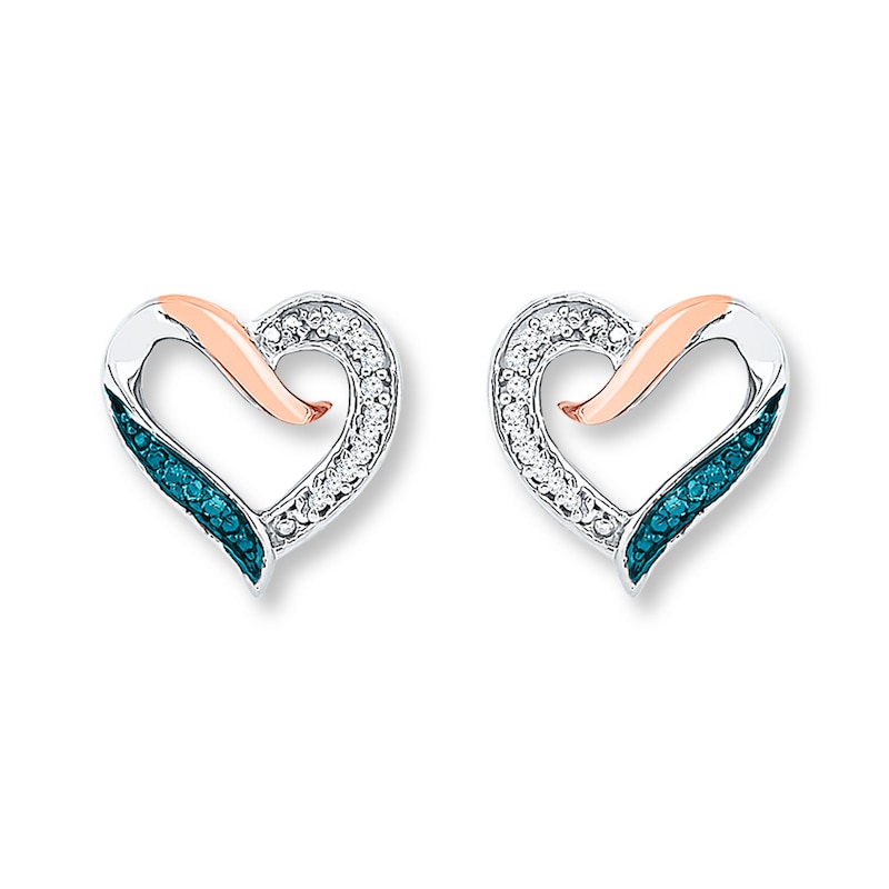 Main Image 1 of Heart Earrings 1/20 ct tw Diamonds Sterling Silver & 10K Rose Gold