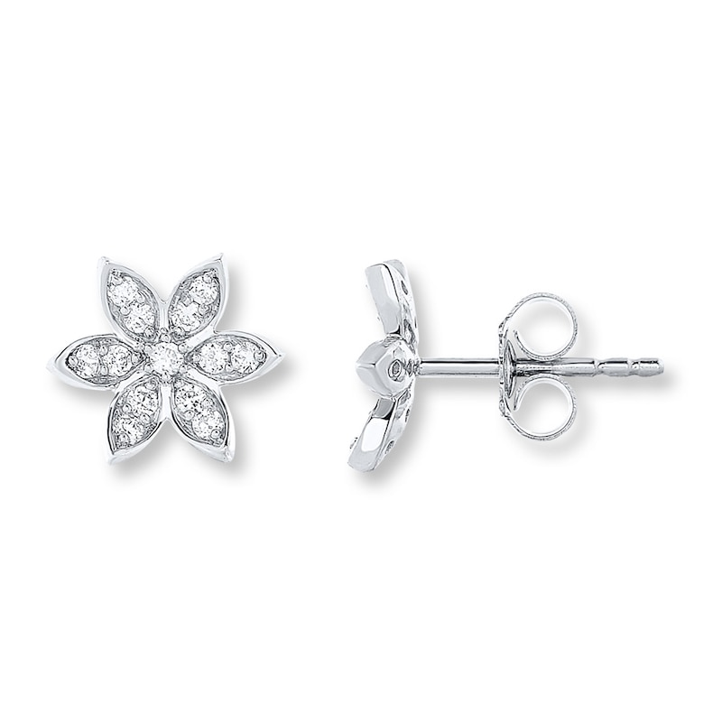 Main Image 1 of Diamond Flower Earrings 1/3 ct tw Round-cut 10K White Gold
