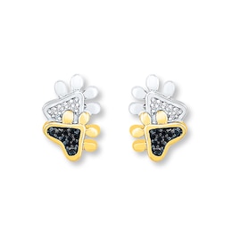 Paw Print Earrings 1/10 ct tw Diamonds Sterling Silver & 10K Yellow Gold