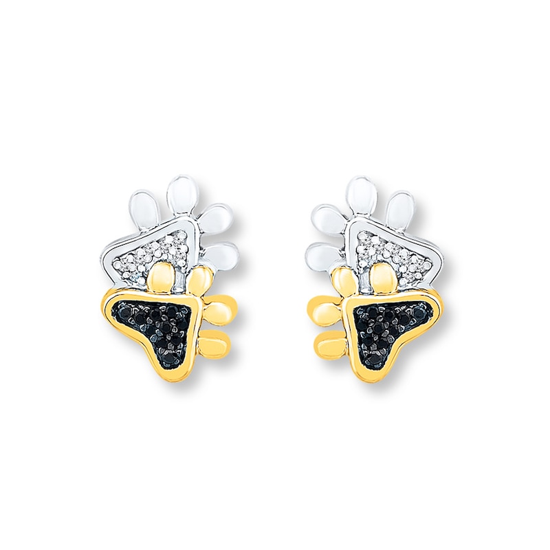 Main Image 1 of Paw Print Earrings 1/10 ct tw Diamonds Sterling Silver & 10K Yellow Gold