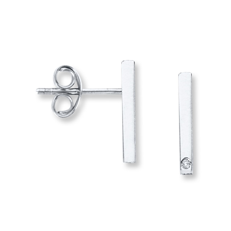 Main Image 1 of Bar Earrings Diamond Accents 14K White Gold