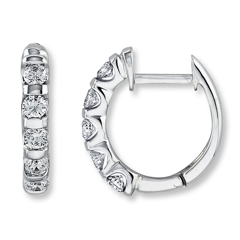 Main Image 1 of Diamond Hoop Earrings 1 ct tw Round-cut 14K White Gold