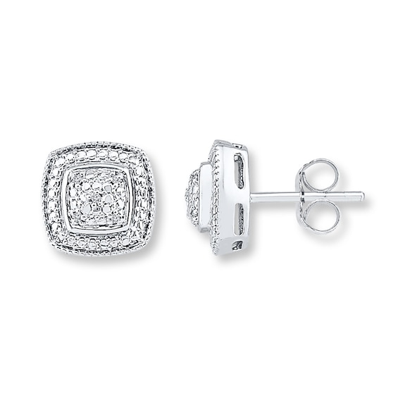 Cushion-Shaped Earrings Diamond Accents Sterling Silver