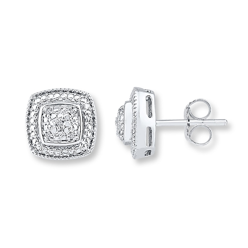 Main Image 1 of Cushion-Shaped Earrings Diamond Accents Sterling Silver
