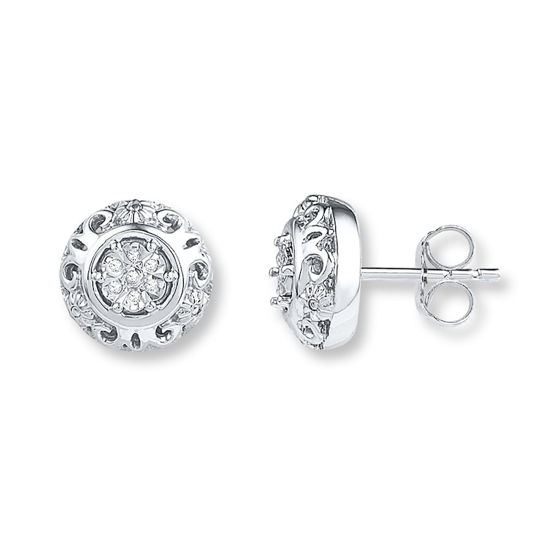 Main Image 1 of Floral Earrings Diamond Accents Sterling Silver