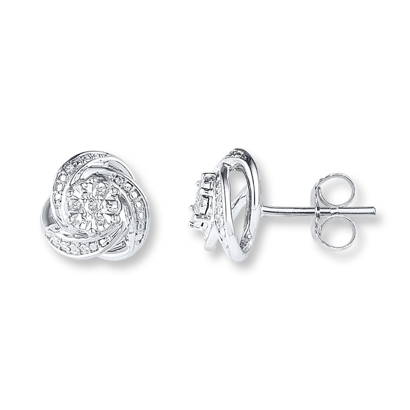 Main Image 1 of Love Knot Earrings Diamond Accents Sterling Silver