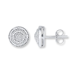 Circle Earrings Diamond Accents Sterling Silver