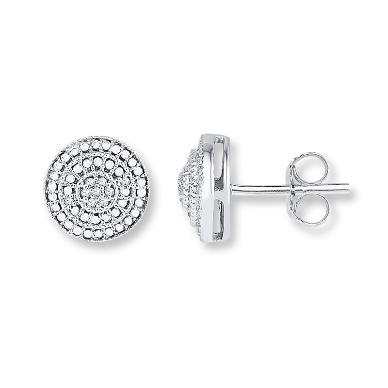 Circle Earrings Diamond Accents Sterling Silver