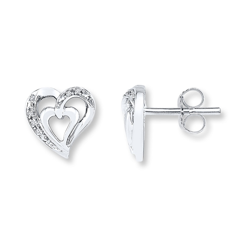 Main Image 1 of Heart Earrings Diamond Accents Sterling Silver