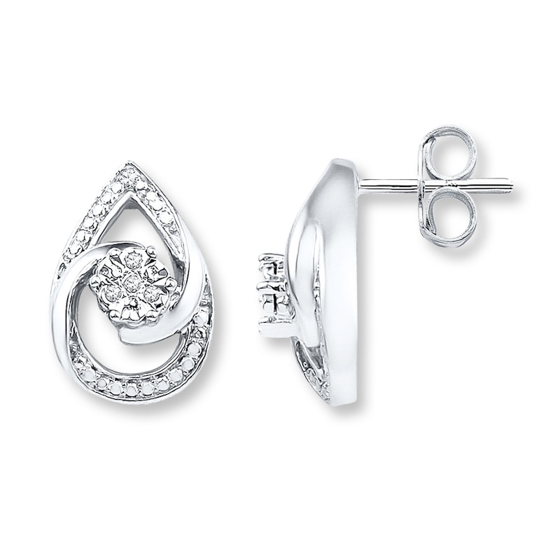 Teardrop Earrings Diamond Accents Sterling Silver