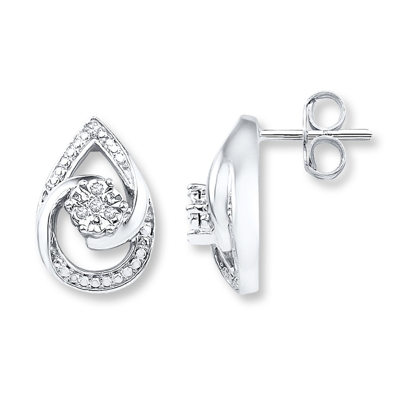 Main Image 1 of Teardrop Earrings Diamond Accents Sterling Silver