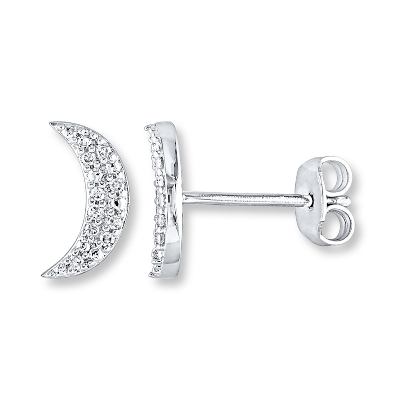 Main Image 1 of Crescent Moon Earrings 1/10 ct tw Diamonds Sterling Silver