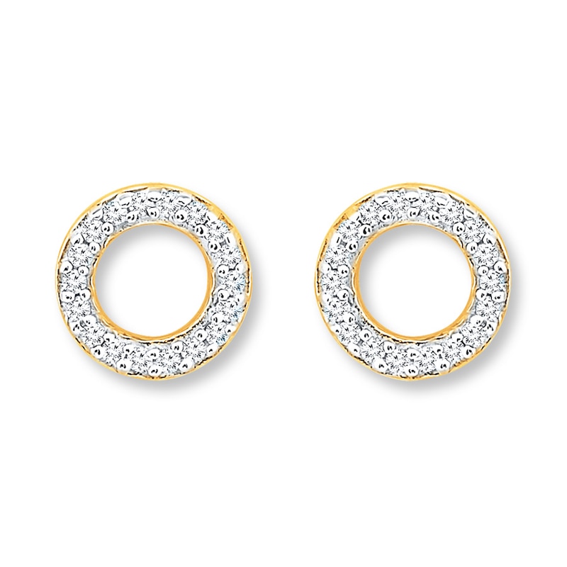 Main Image 1 of Diamond Circle Earrings 1/10 ct tw Round-cut 10K Yellow Gold