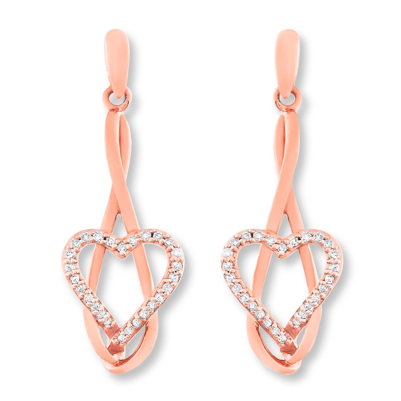 Diamond Heart Earrings 1/8 ct tw Round-cut 10K Rose Gold