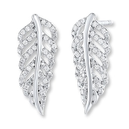 Diamond Leaf Earrings 1/4 ct tw Round-cut 10K White Gold