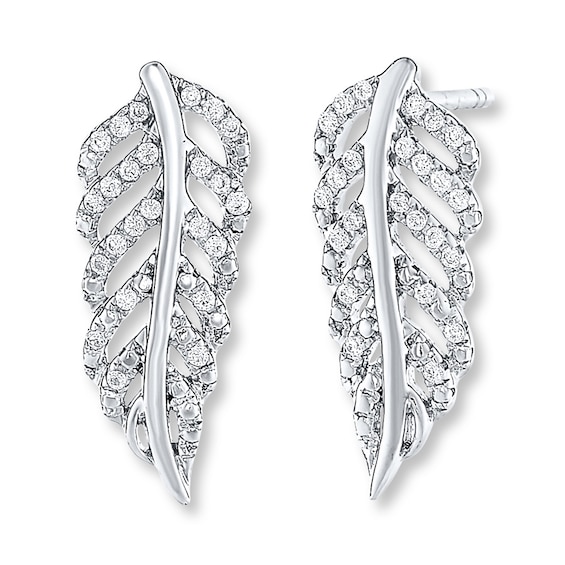Diamond Leaf Earrings 1/4 ct tw Round-cut 10K White Gold