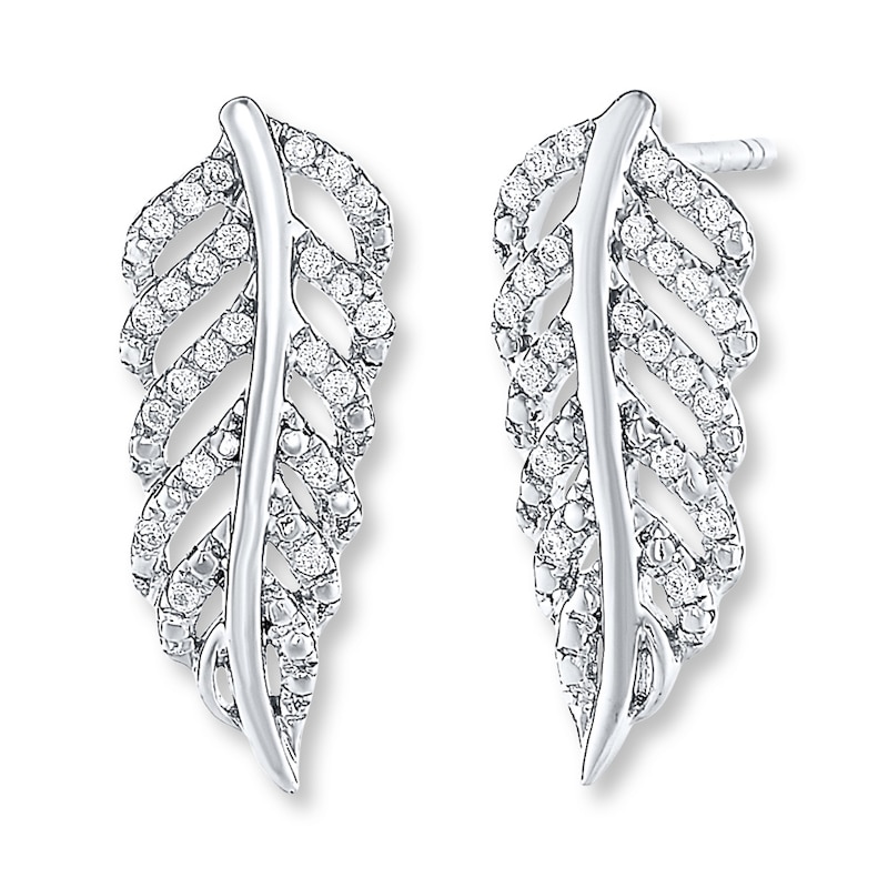 Main Image 1 of Diamond Leaf Earrings 1/4 ct tw Round-cut 10K White Gold