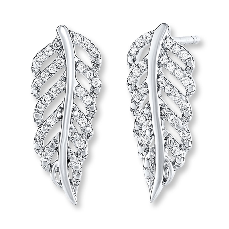 Diamond Leaf Earrings 1/4 ct tw Round-cut 10K White Gold