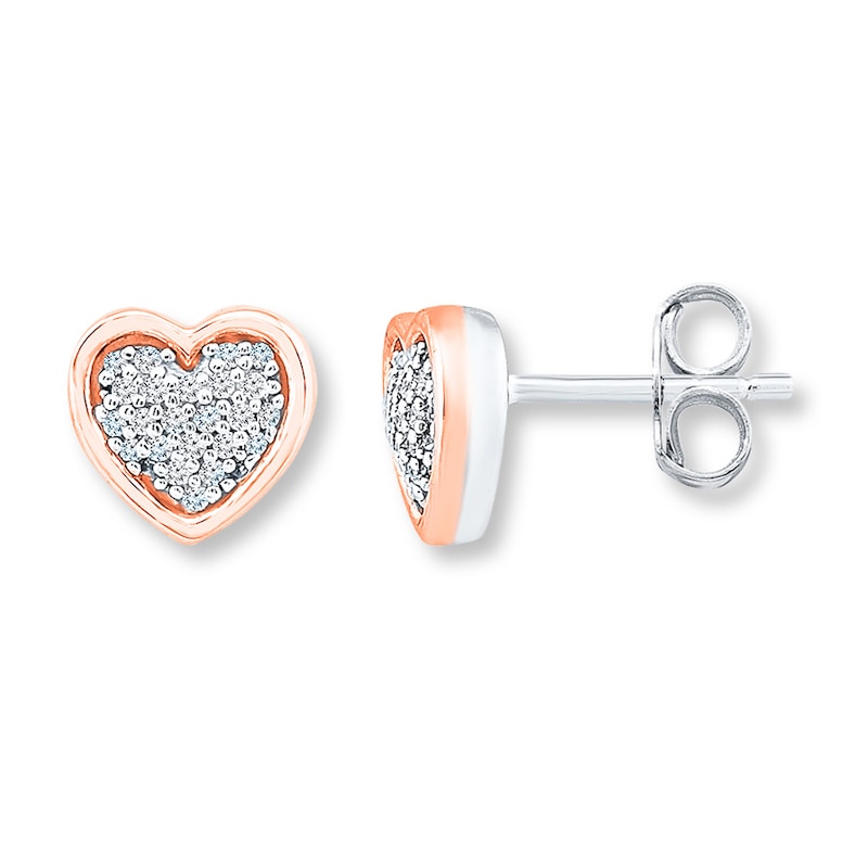 Heart Earrings 1/6 ct tw Diamonds Sterling Silver & 10K Rose Gold