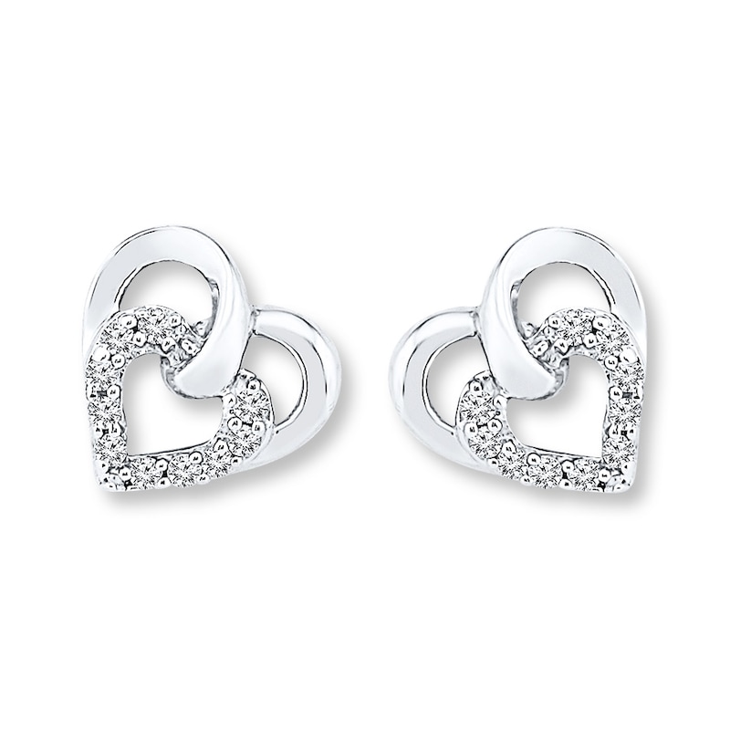 Heart Earrings 1/10 ct tw Diamonds Sterling Silver